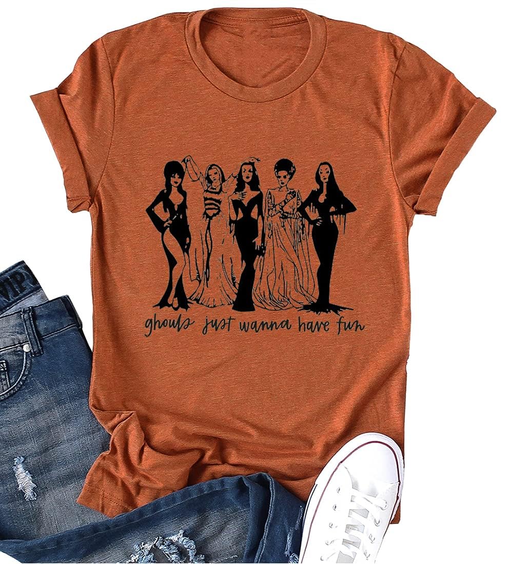 Ykomow Ghouls Just Wanna Have Fun Shirt Womens Vintage Halloween Golden Ghouls Graphic Tees