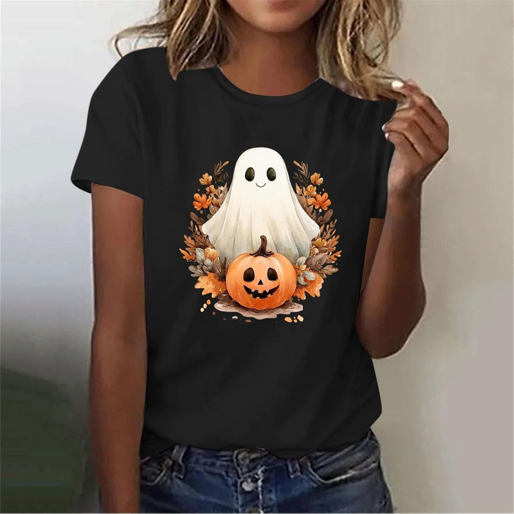 Womens Cotton T Shirts Halloween Cute Graphic Tees Fall Casual Tops