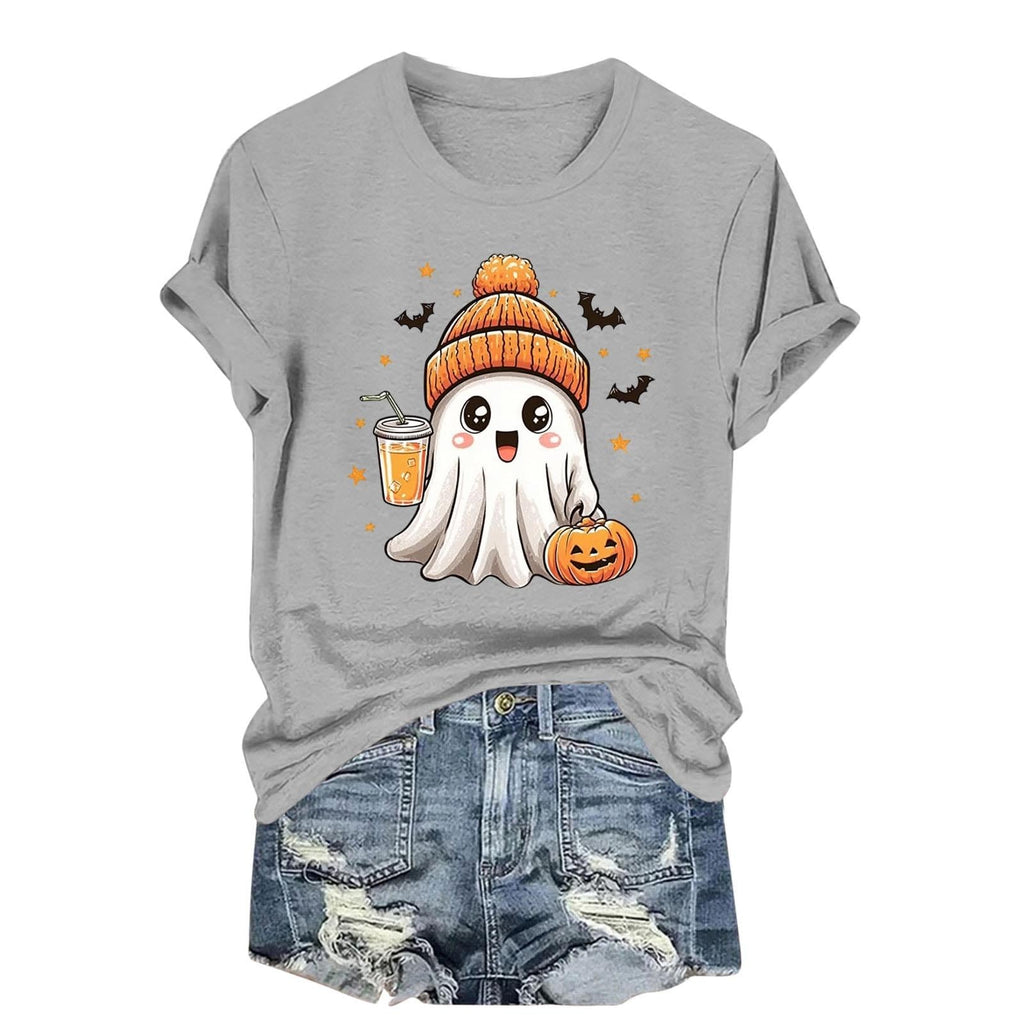 Womens Cotton T Shirts Halloween Cute Graphic Tees Fall Casual Tops
