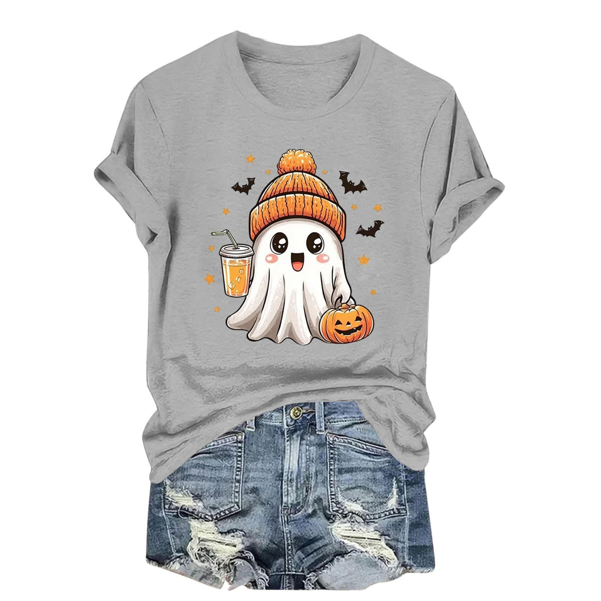 Womens Cotton T Shirts Halloween Cute Graphic Tees Fall Casual Tops