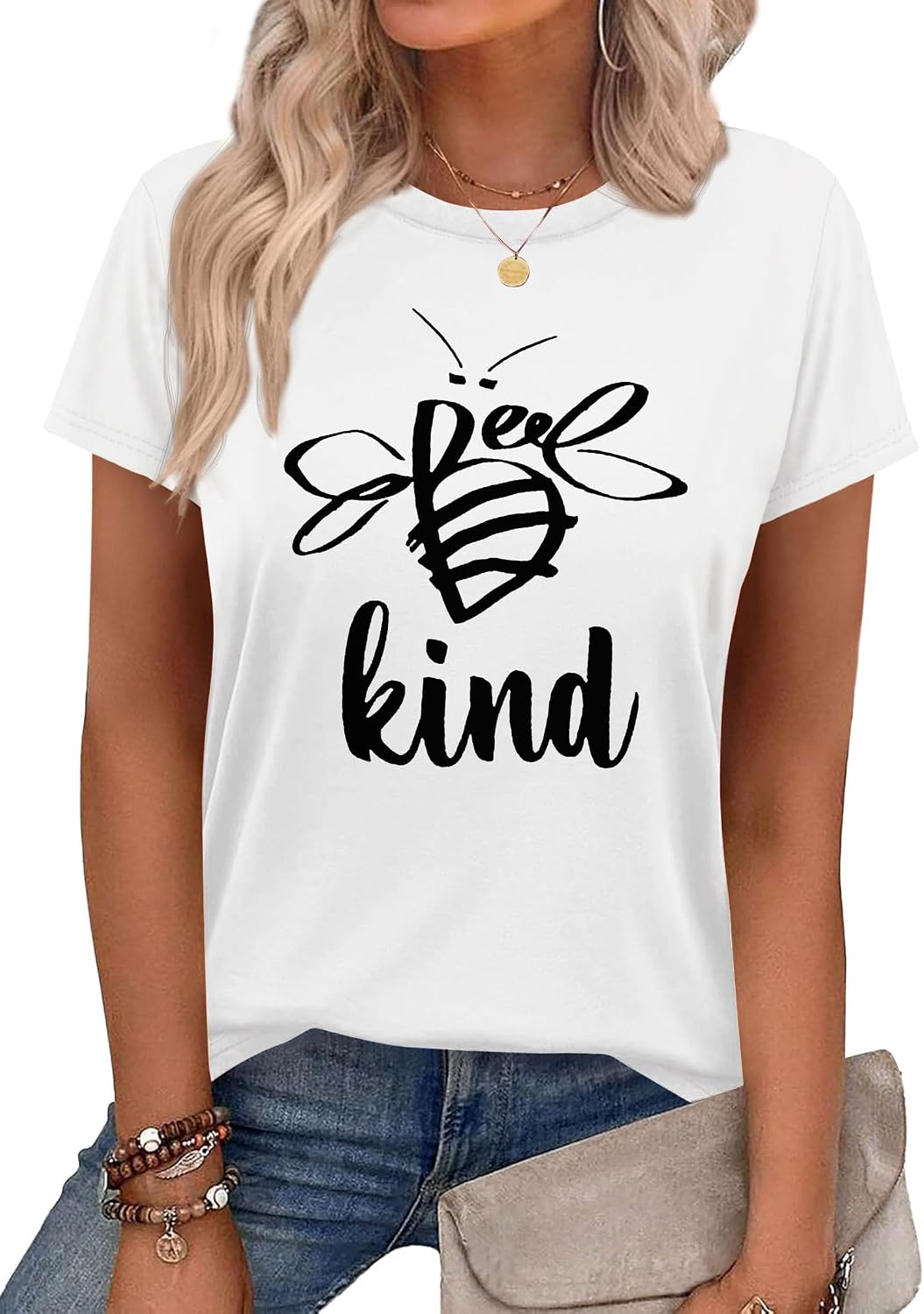 Dresswel Womens Be Kind Graphic Shirts Funny Summer Printed Short Sleeve