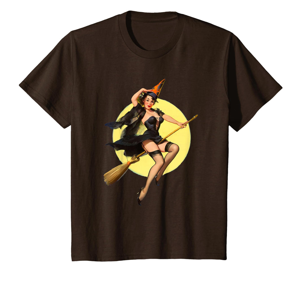Vintage Pin up Witch Halloween Pinup Girl Funny Ilustration T-Shirt