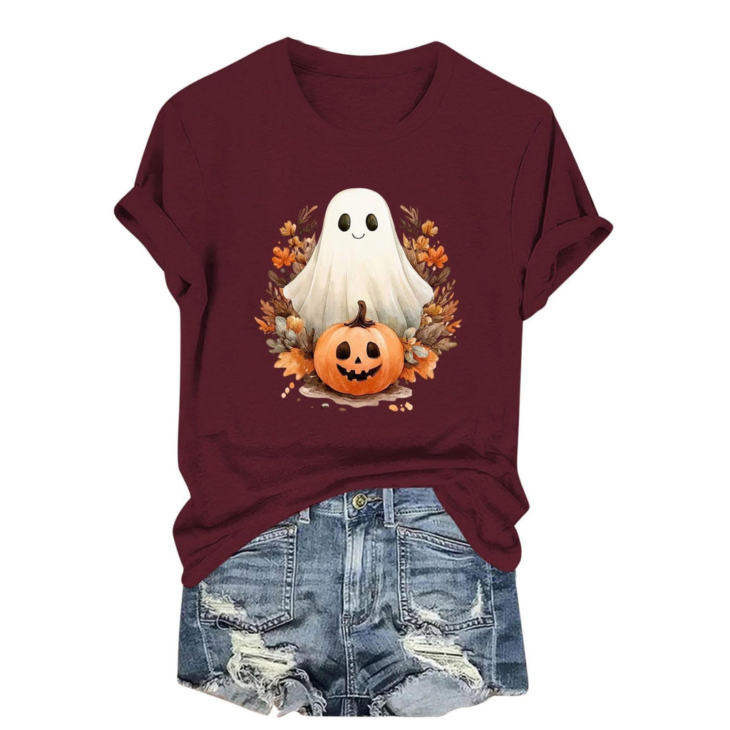Womens Cotton T Shirts Halloween Cute Graphic Tees Fall Casual Tops