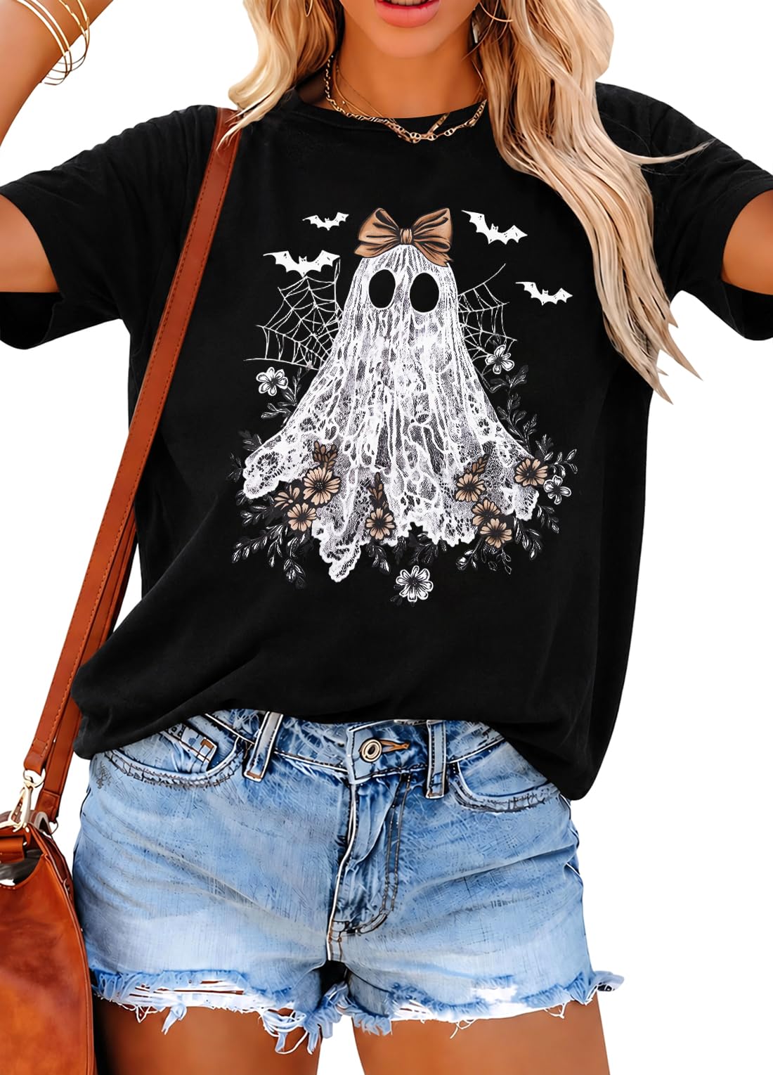 Halloween Shirts for Women Cute Ghost Shirt Fall Spooky Season Tshirt