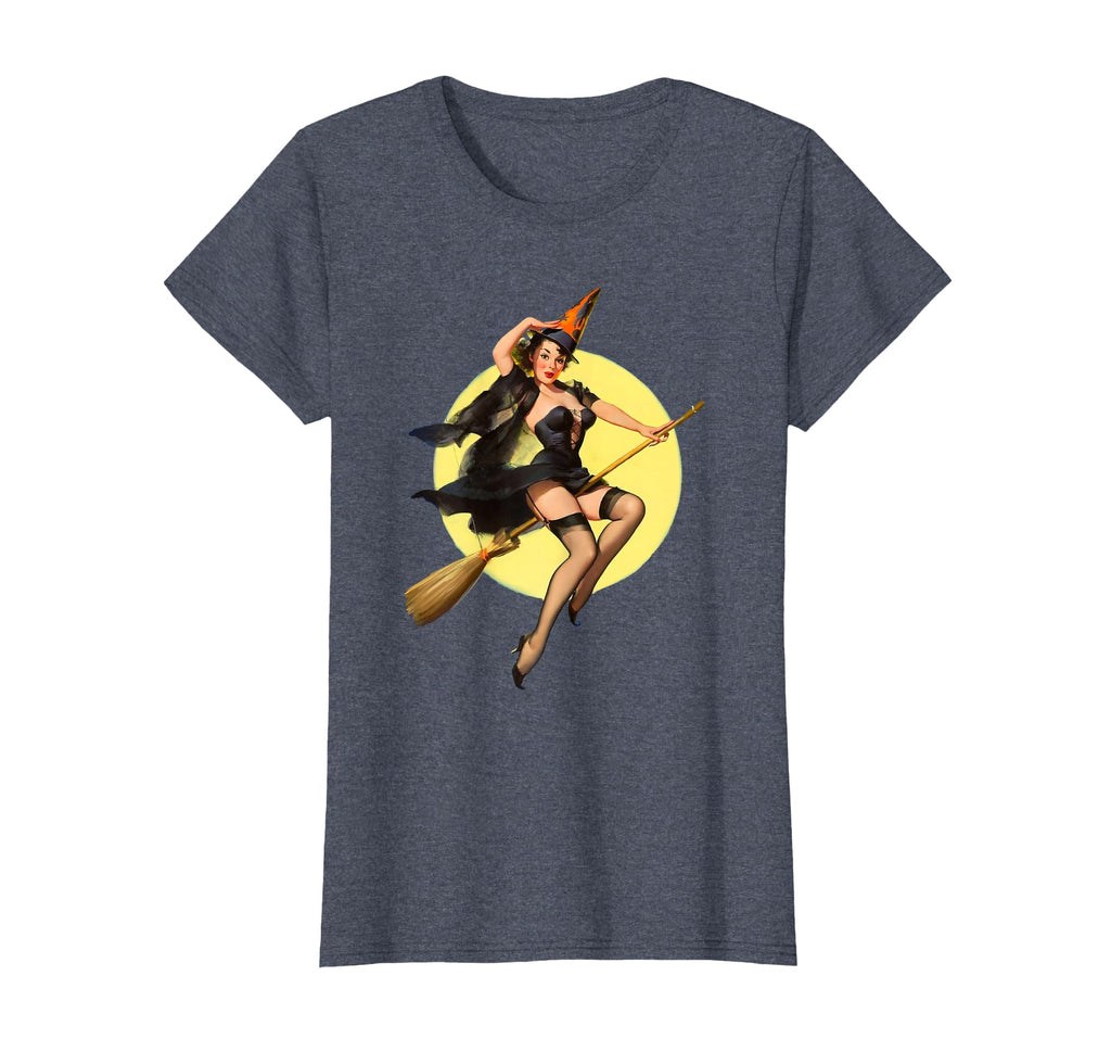 Vintage Pin up Witch Halloween Pinup Girl Funny Ilustration T-Shirt