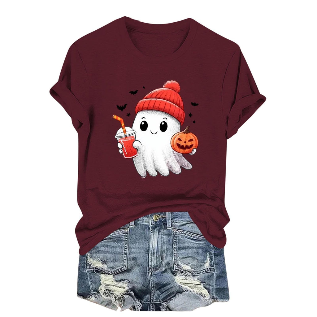 Womens Cotton T Shirts Halloween Cute Graphic Tees Fall Casual Tops