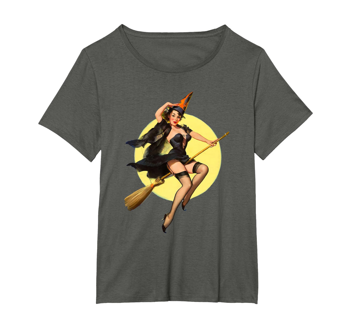 Vintage Pin up Witch Halloween Pinup Girl Funny Ilustration T-Shirt