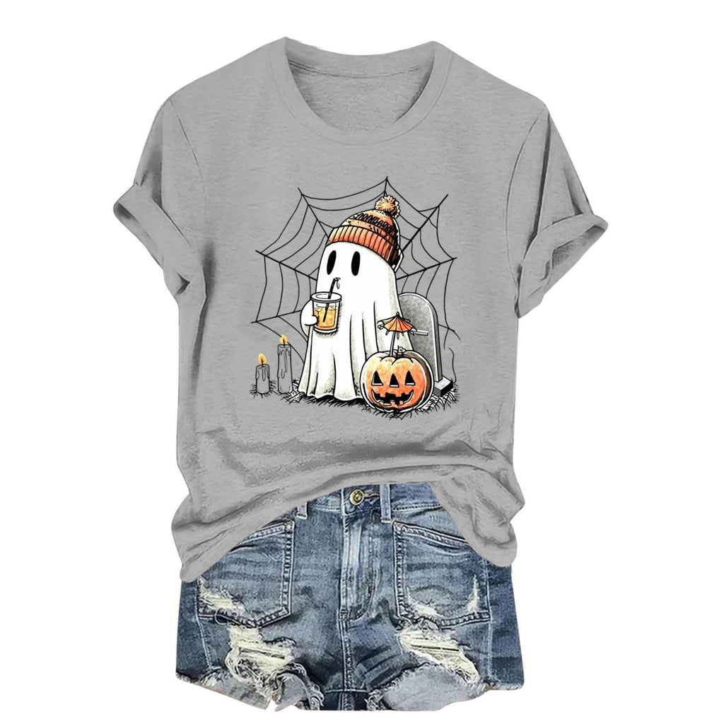 Womens Cotton T Shirts Halloween Cute Graphic Tees Fall Casual Tops