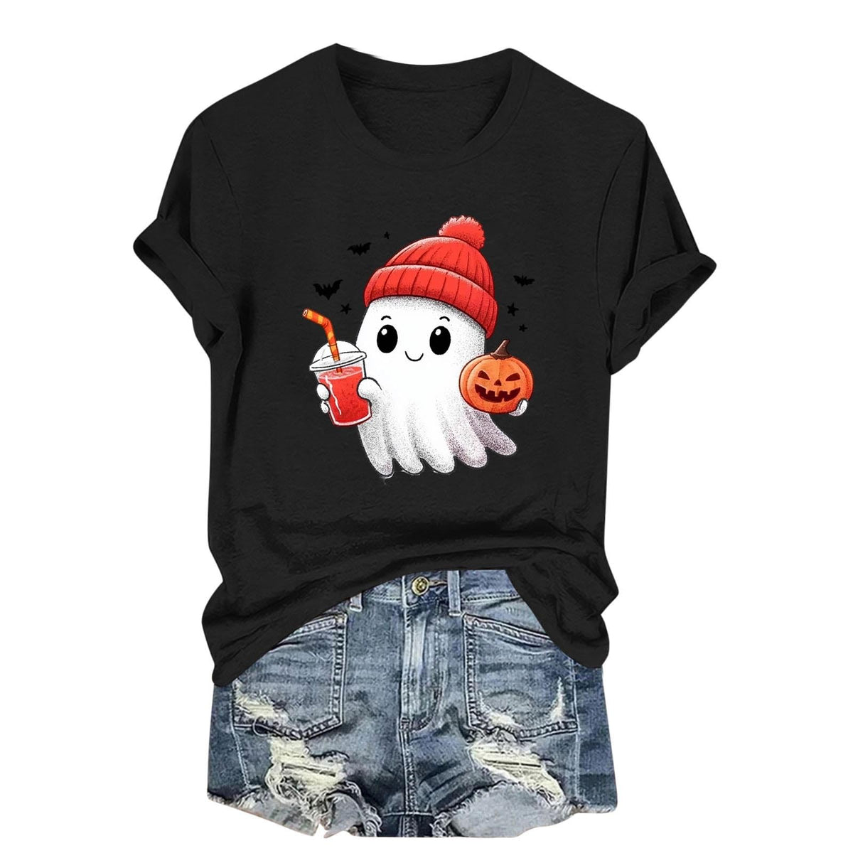 Womens Cotton T Shirts Halloween Cute Graphic Tees Fall Casual Tops