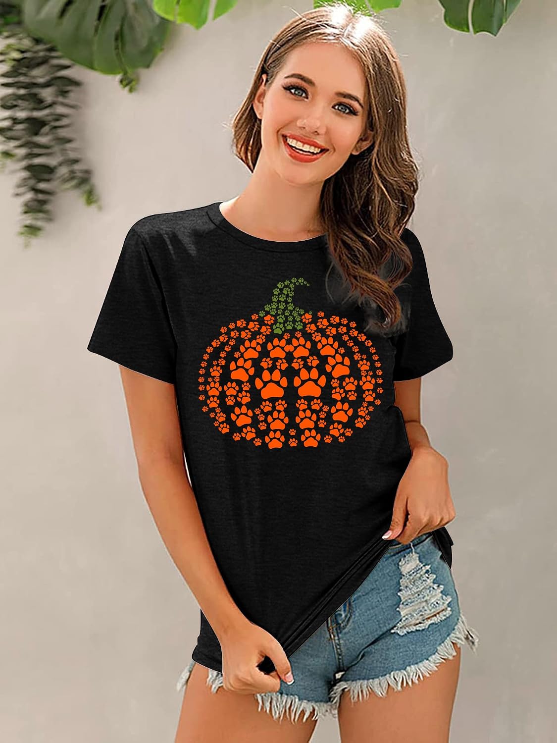 Halloween Pumpkin Shirt Women Leopard Graphic Tees Casual Fall Tops