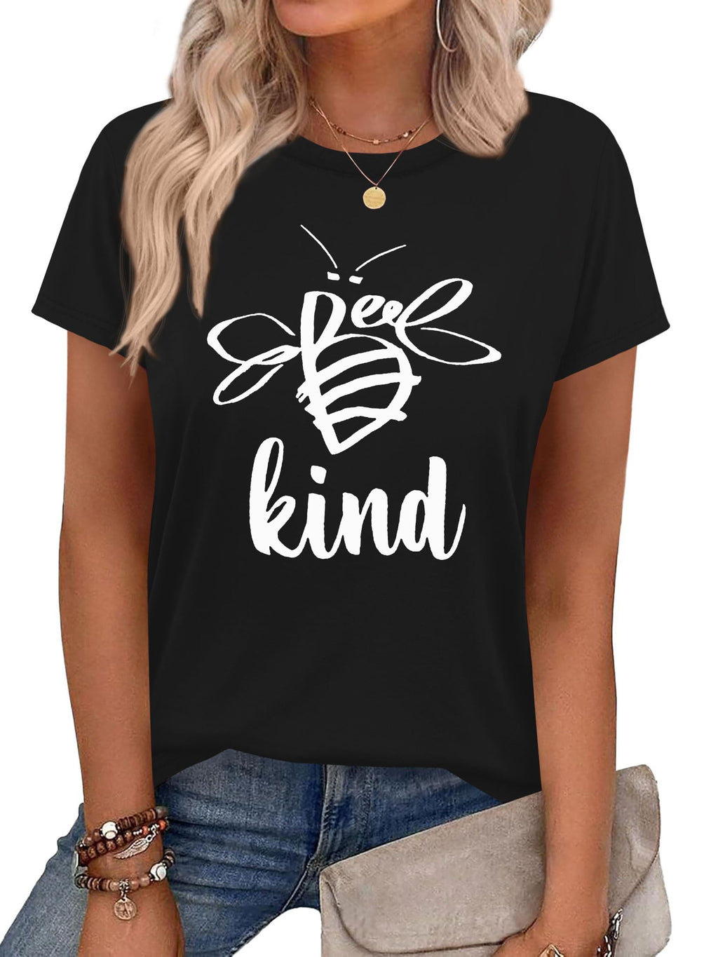 Dresswel Womens Be Kind Graphic Shirts Funny Summer Printed Short Sleeve