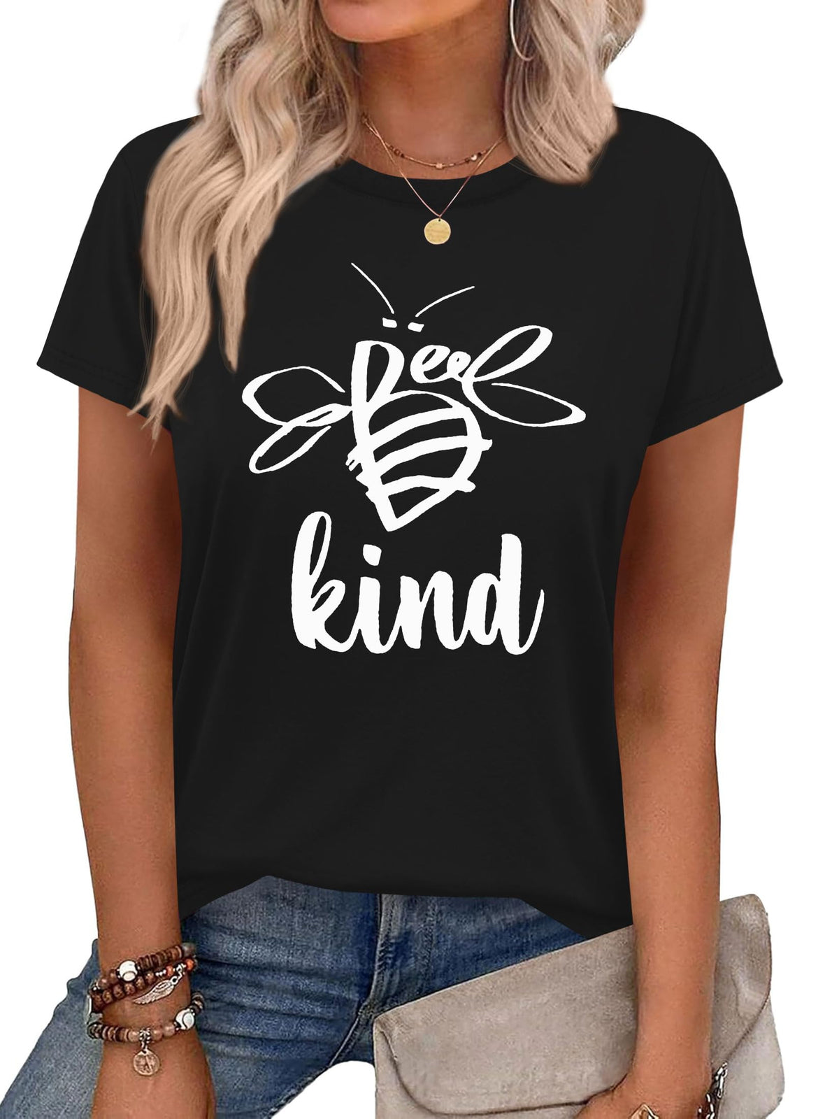 Dresswel Womens Be Kind Graphic Shirts Funny Summer Printed Short Sleeve