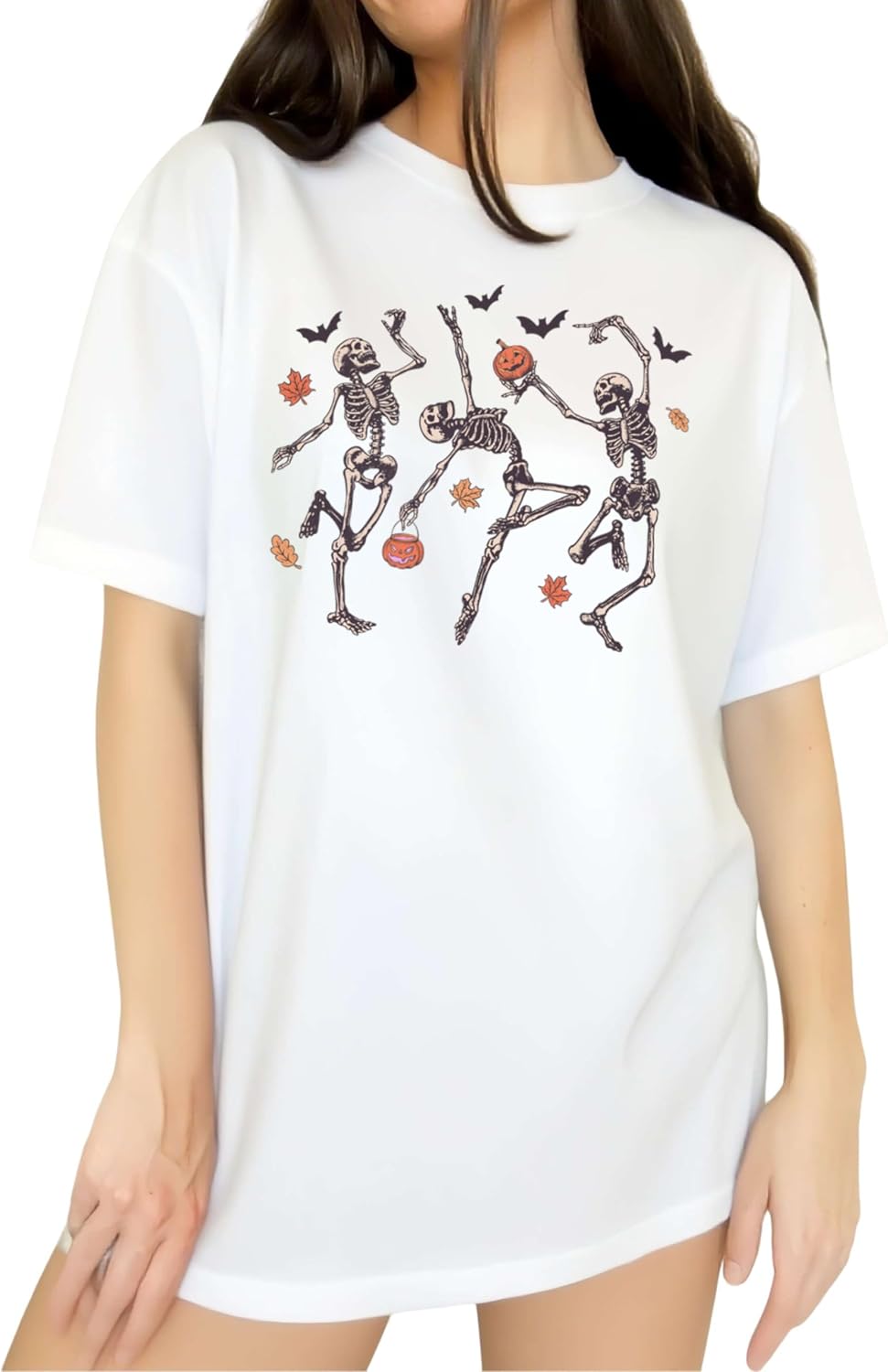 Women's Joy Halloween Skeleton Scene Graphic T-Shirt Top