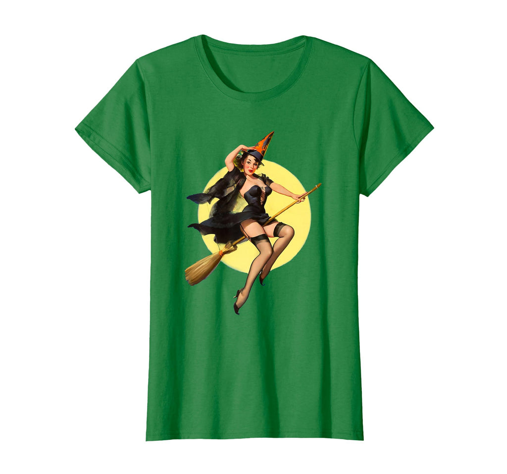 Vintage Pin up Witch Halloween Pinup Girl Funny Ilustration T-Shirt
