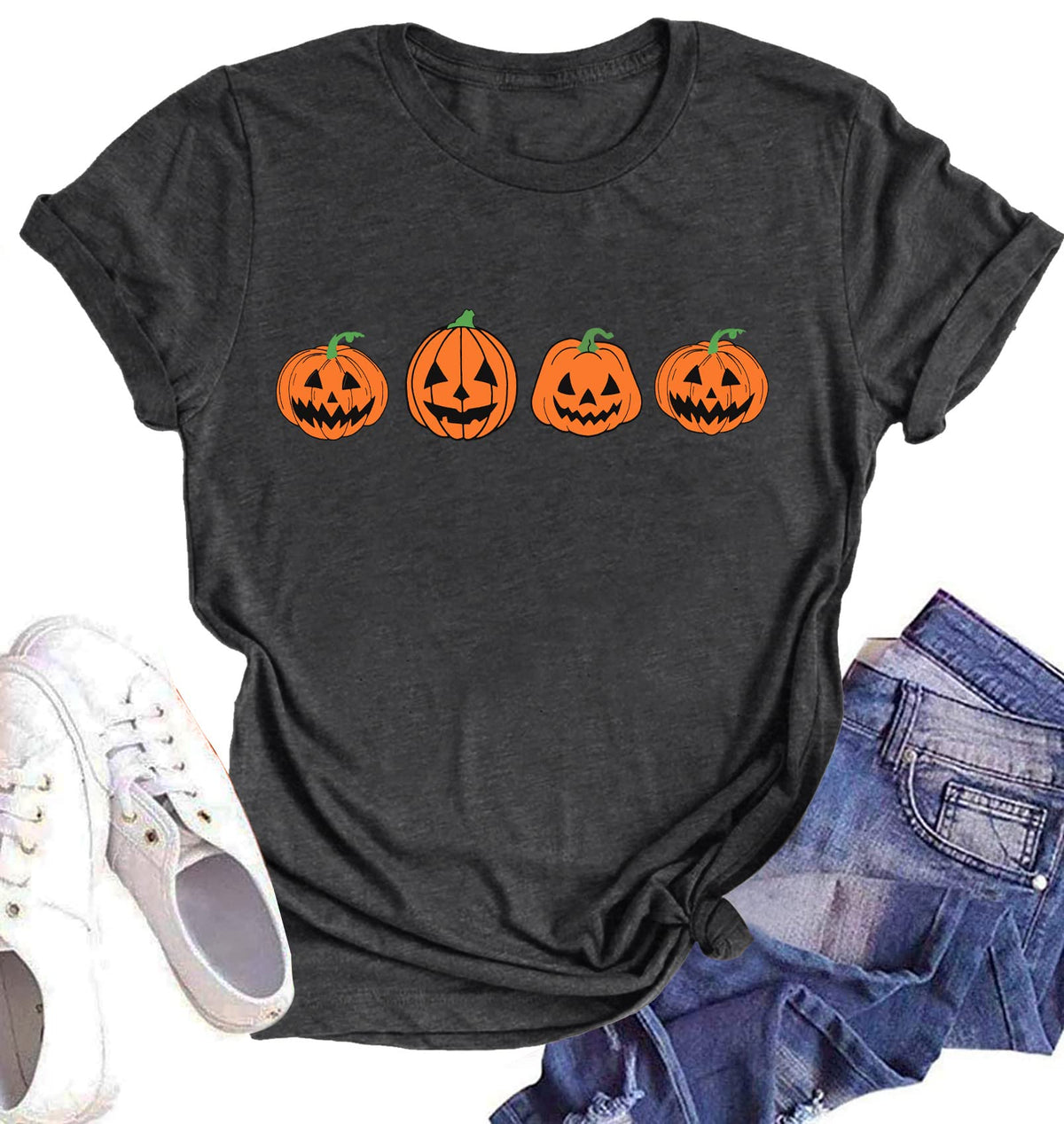 Halloween Pumpkin Shirt Women Leopard Graphic Tees Casual Fall Tops