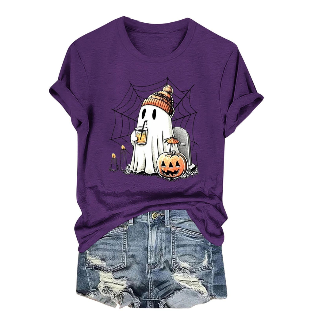 Womens Cotton T Shirts Halloween Cute Graphic Tees Fall Casual Tops