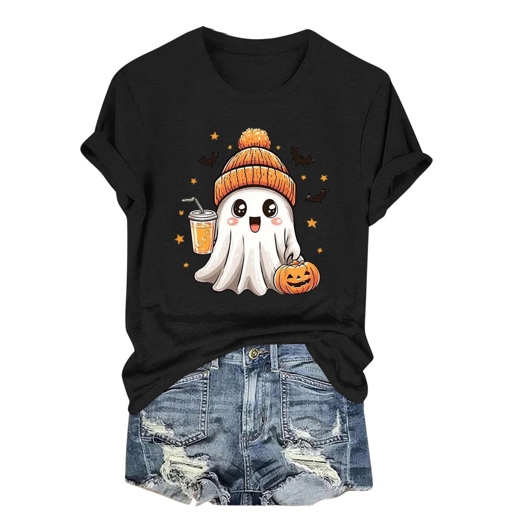 Womens Cotton T Shirts Halloween Cute Graphic Tees Fall Casual Tops