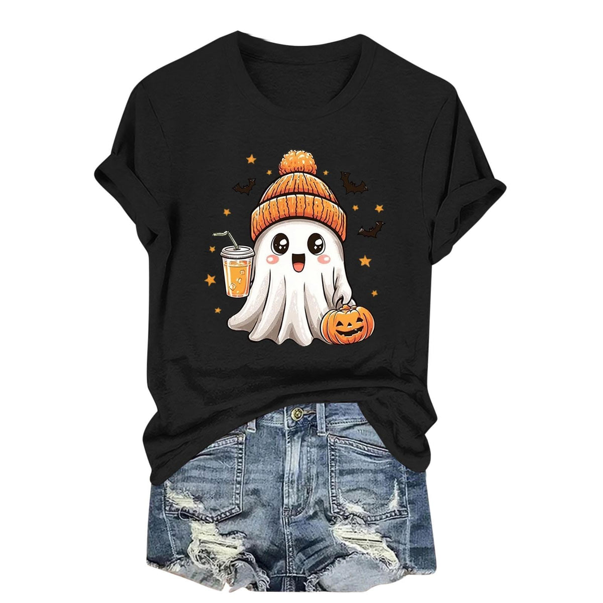 Womens Cotton T Shirts Halloween Cute Graphic Tees Fall Casual Tops