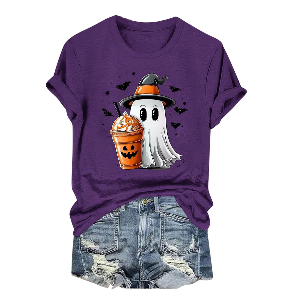 Womens Cotton T Shirts Halloween Cute Graphic Tees Fall Casual Tops