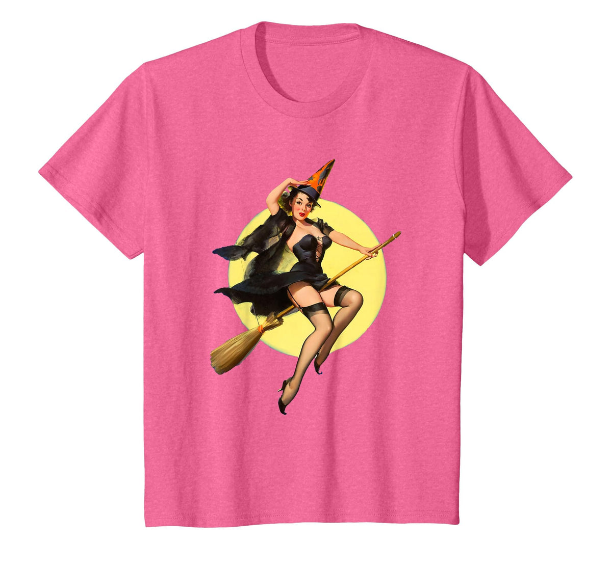 Vintage Pin up Witch Halloween Pinup Girl Funny Ilustration T-Shirt