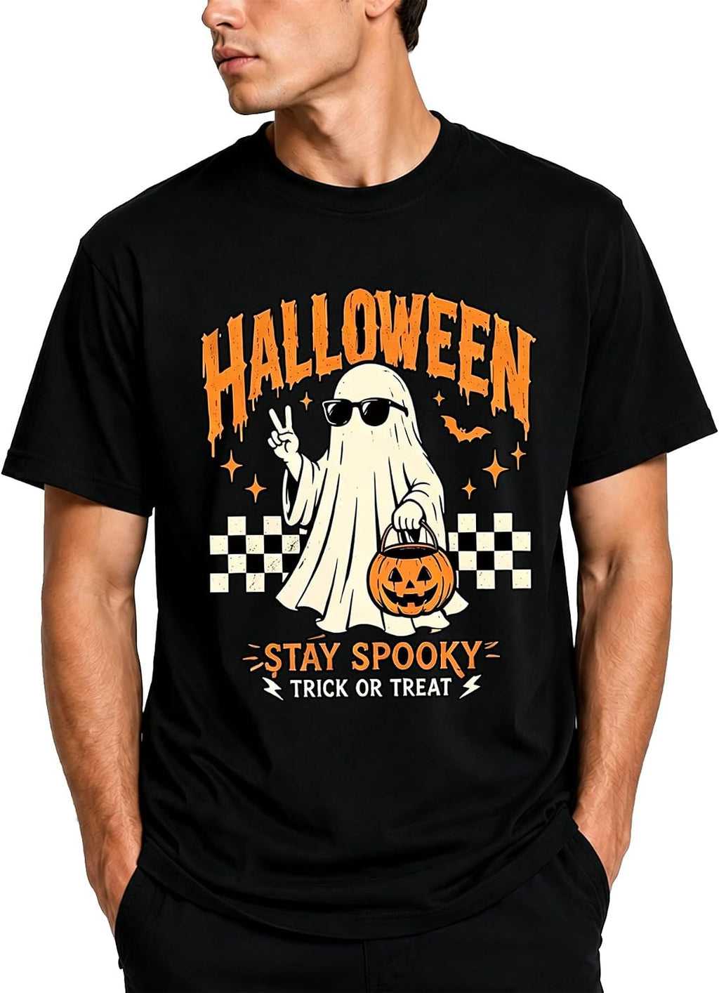 Men's Halloween Stay Spooky Trick or Treat Ghost Graphic T-Shirt