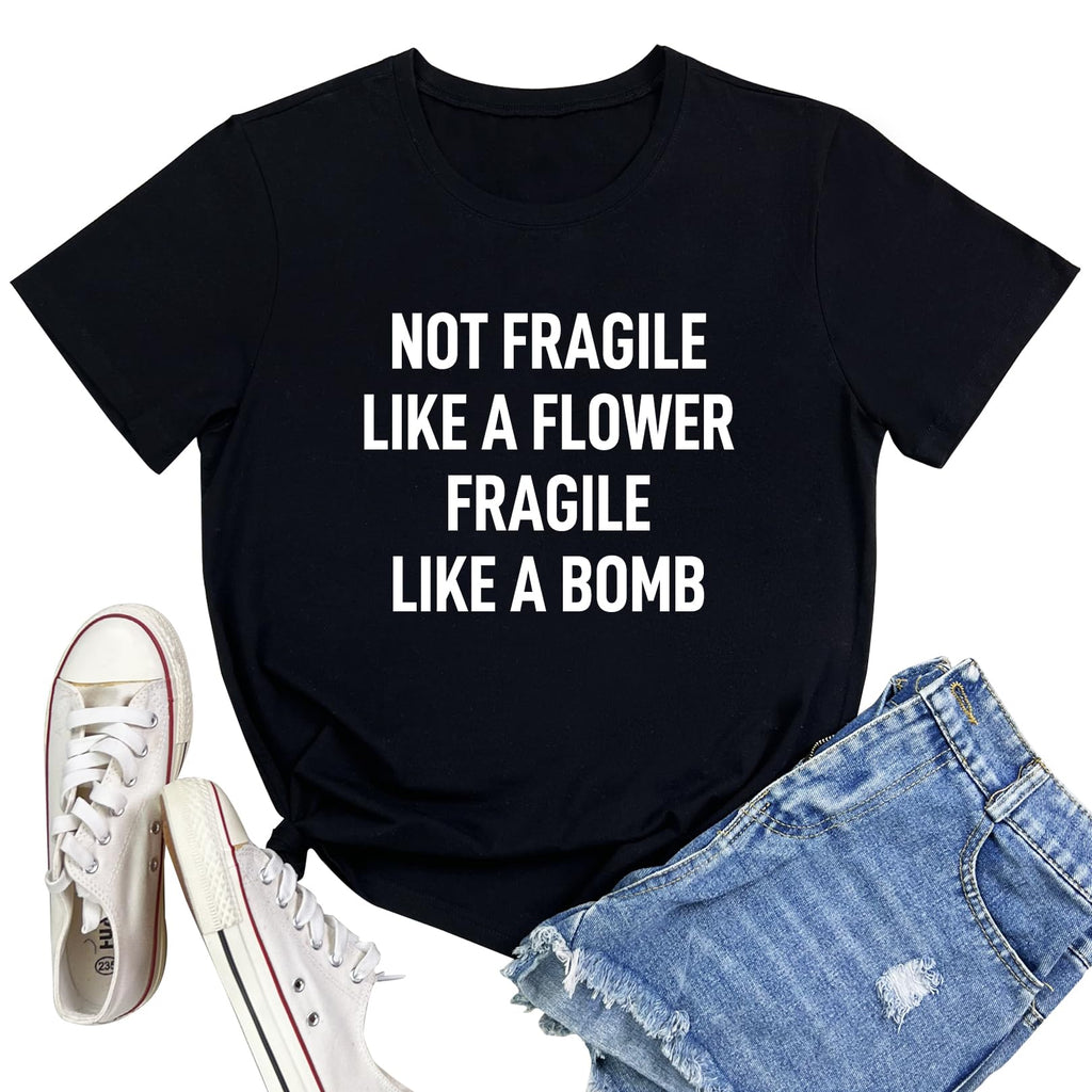 LOOKFACE Women Cute NOT Fragile Shirt Funny Letter Print Graphic Tees