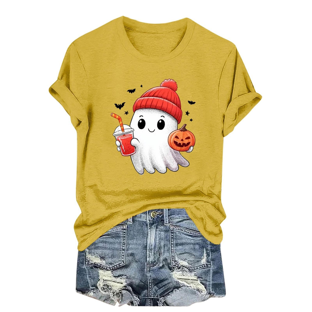 Womens Cotton T Shirts Halloween Cute Graphic Tees Fall Casual Tops
