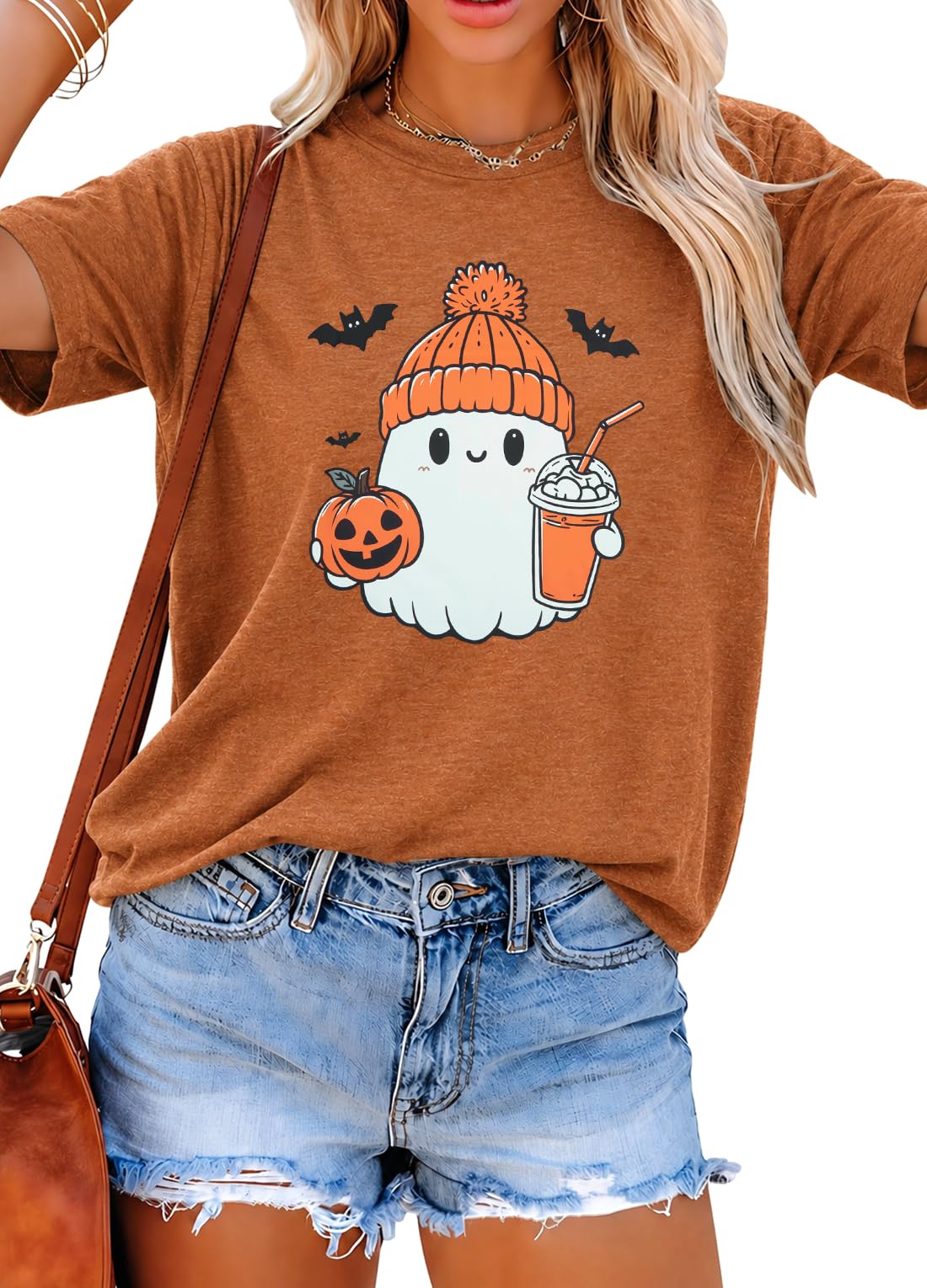 Halloween Shirts for Women Cute Ghost Shirt Fall Spooky Season Tshirt