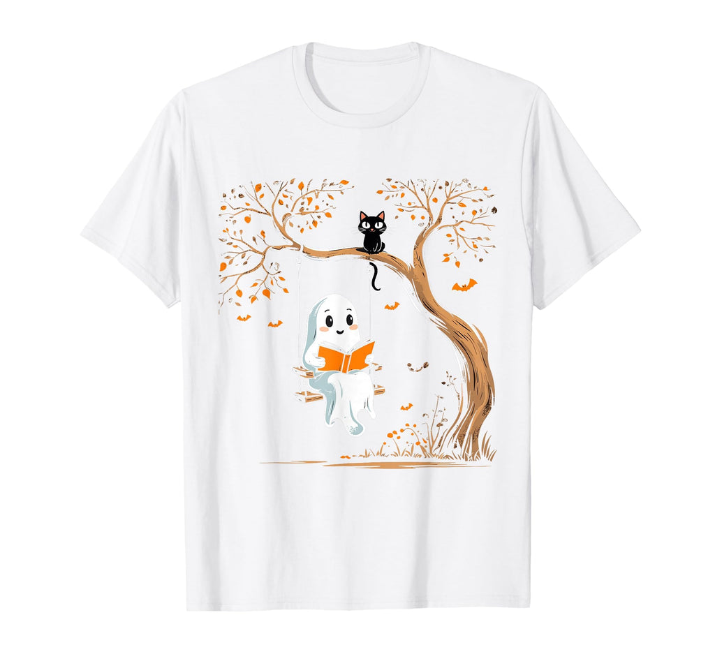 Vintage Ghost Swing Reading Book Swinging Halloween Costume T-Shirt