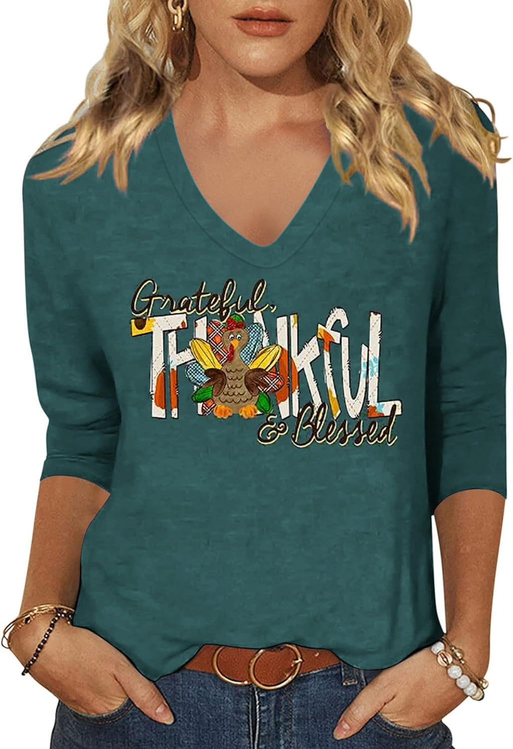 Womens Fall Halloween 3/4 Sleeve V Neck Shirts