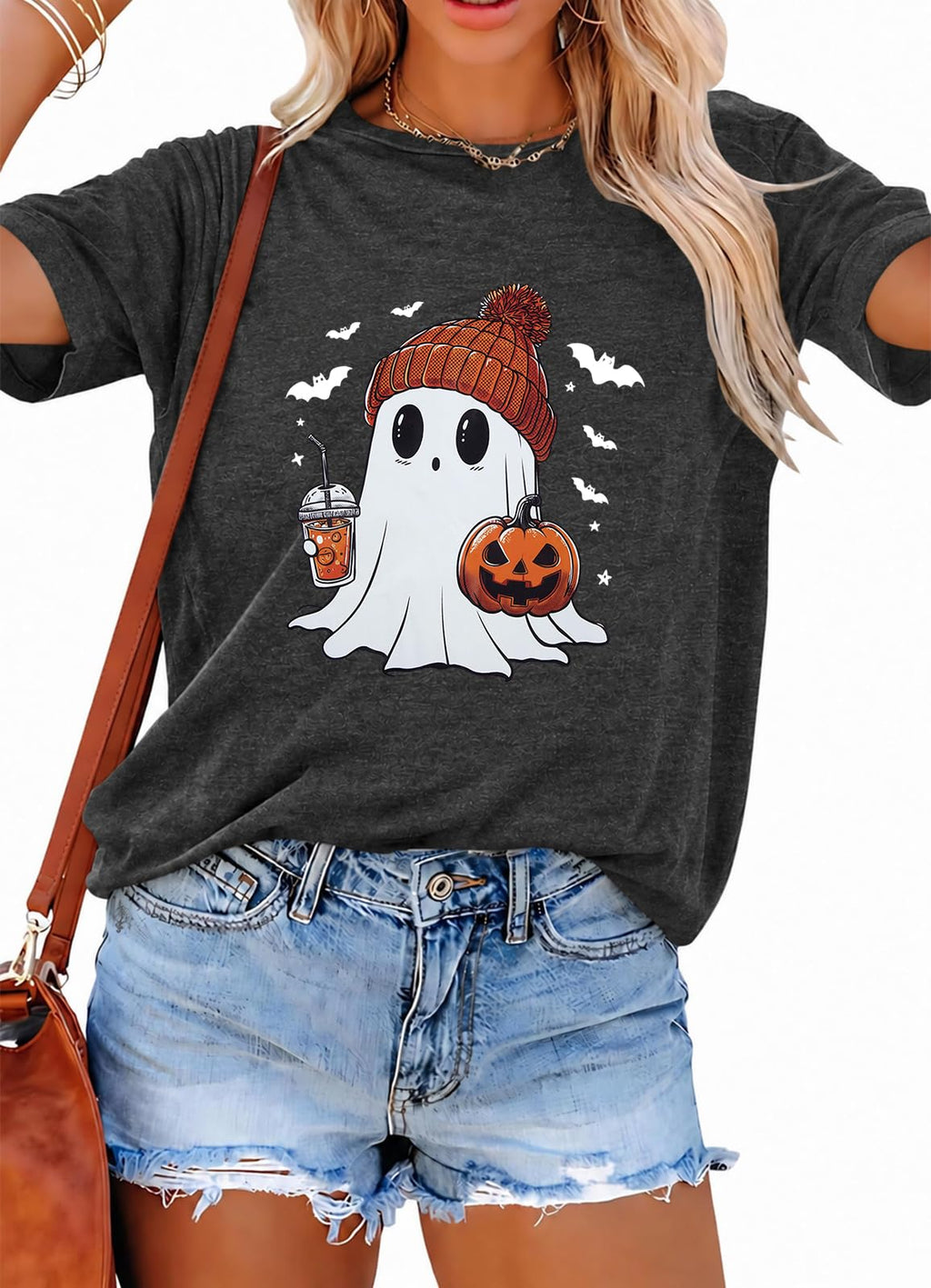 Halloween Shirts for Women Cute Ghost Shirt Fall Spooky Season Tshirt