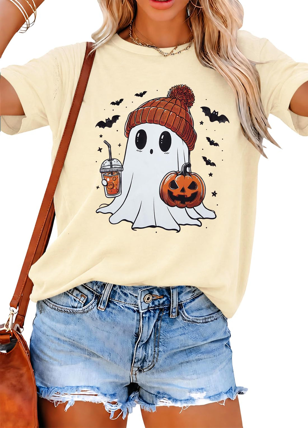 Halloween Shirts for Women Cute Ghost Shirt Fall Spooky Season Tshirt