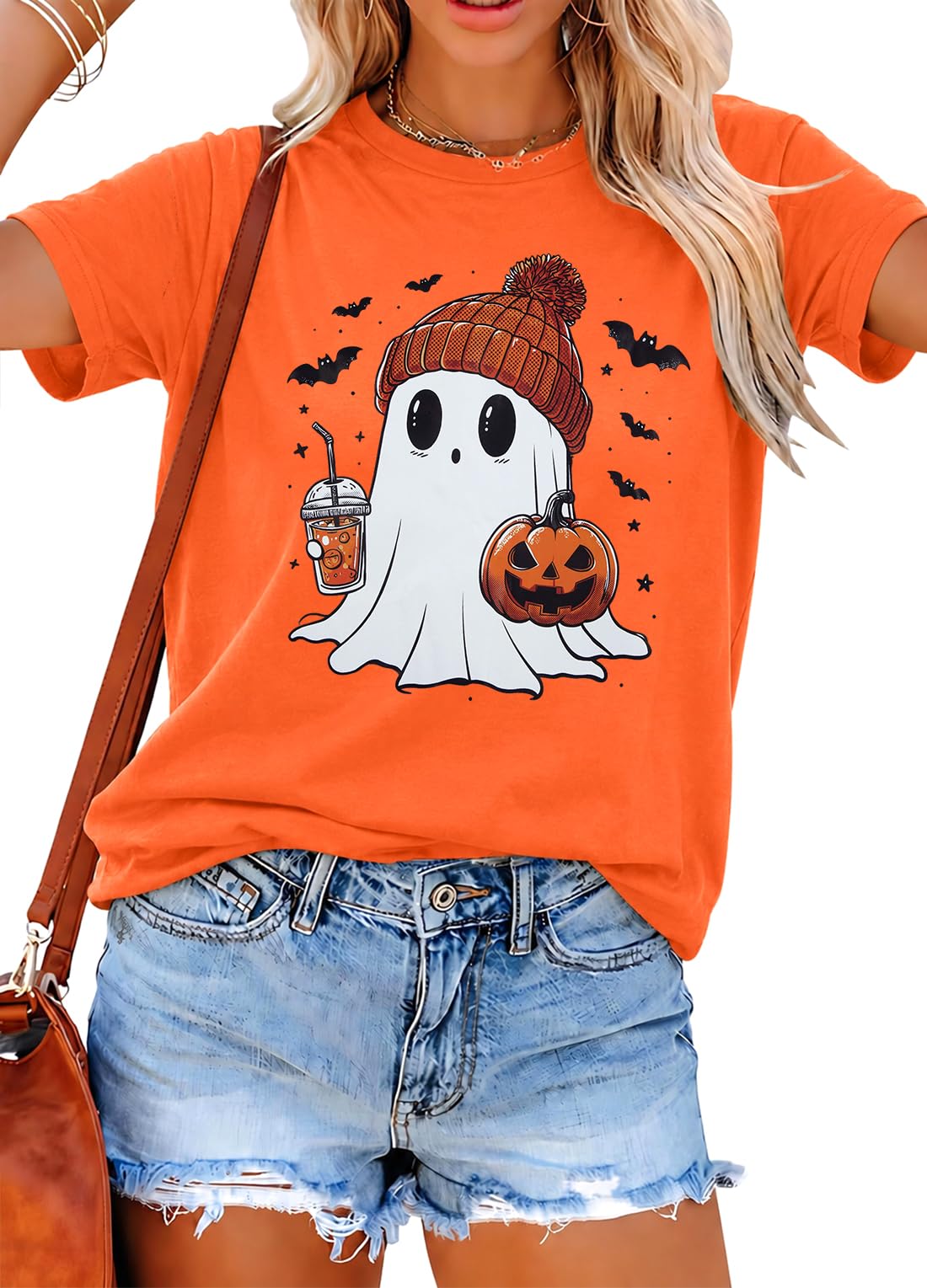 Halloween Shirts for Women Cute Ghost Shirt Fall Spooky Season Tshirt