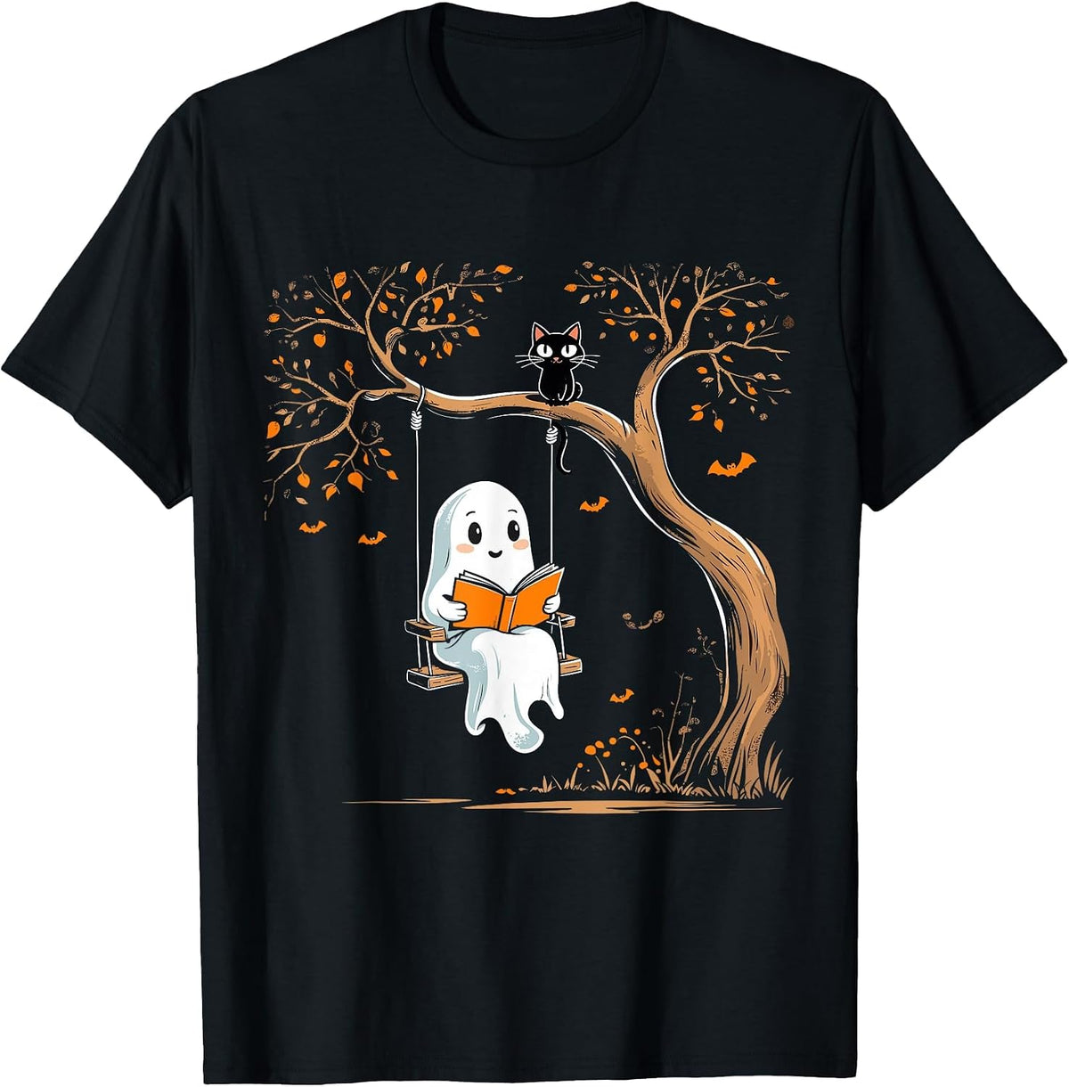 Vintage Ghost Swing Reading Book Swinging Halloween Costume T-Shirt