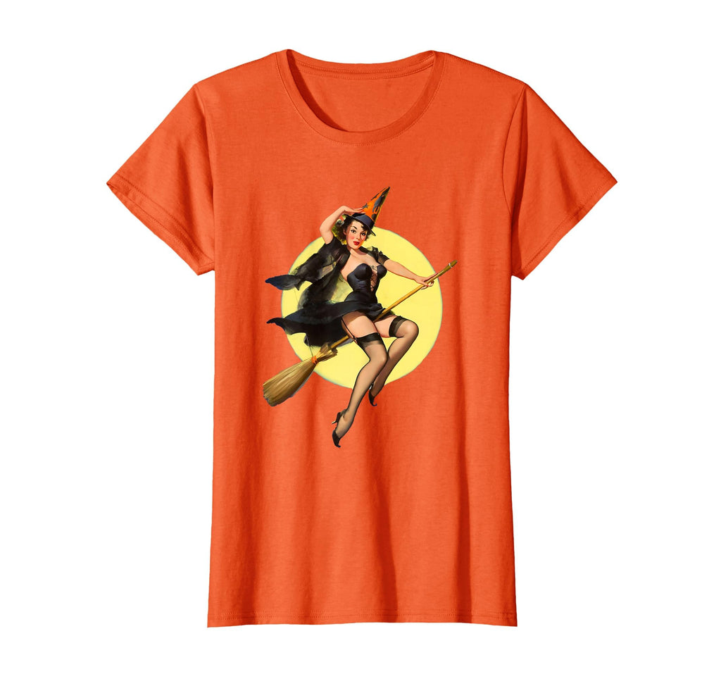 Vintage Pin up Witch Halloween Pinup Girl Funny Ilustration T-Shirt
