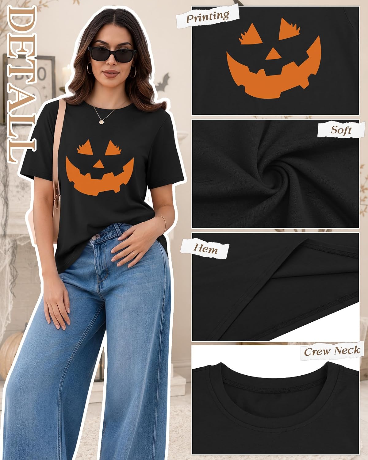 Huukeay Women Halloween Shirt Spooky Ghost Graphic