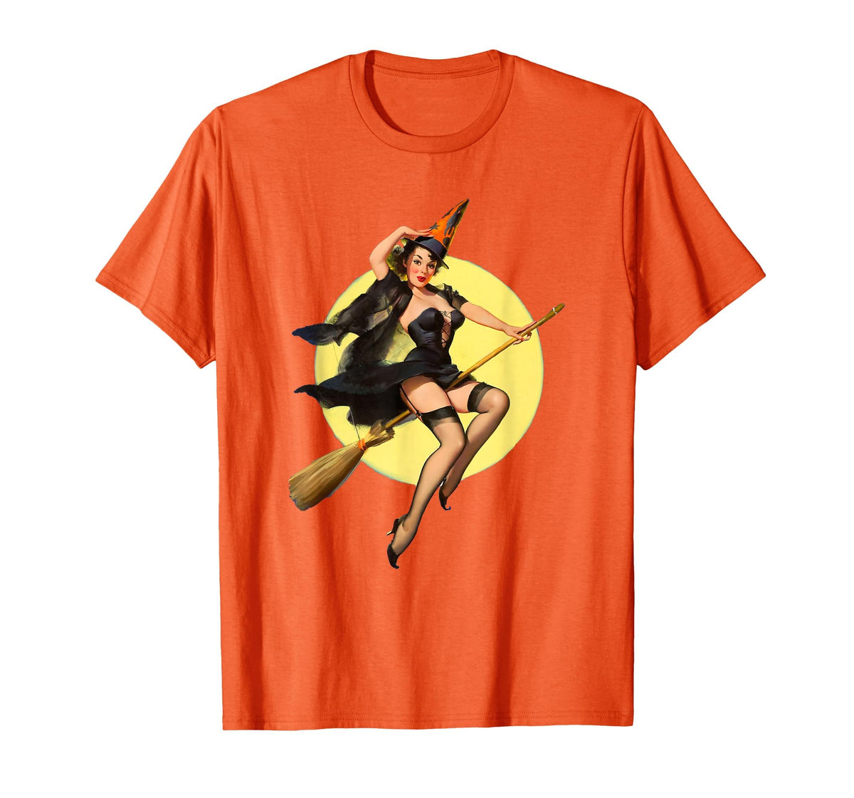 Vintage Pin up Witch Halloween Pinup Girl Funny Ilustration T-Shirt