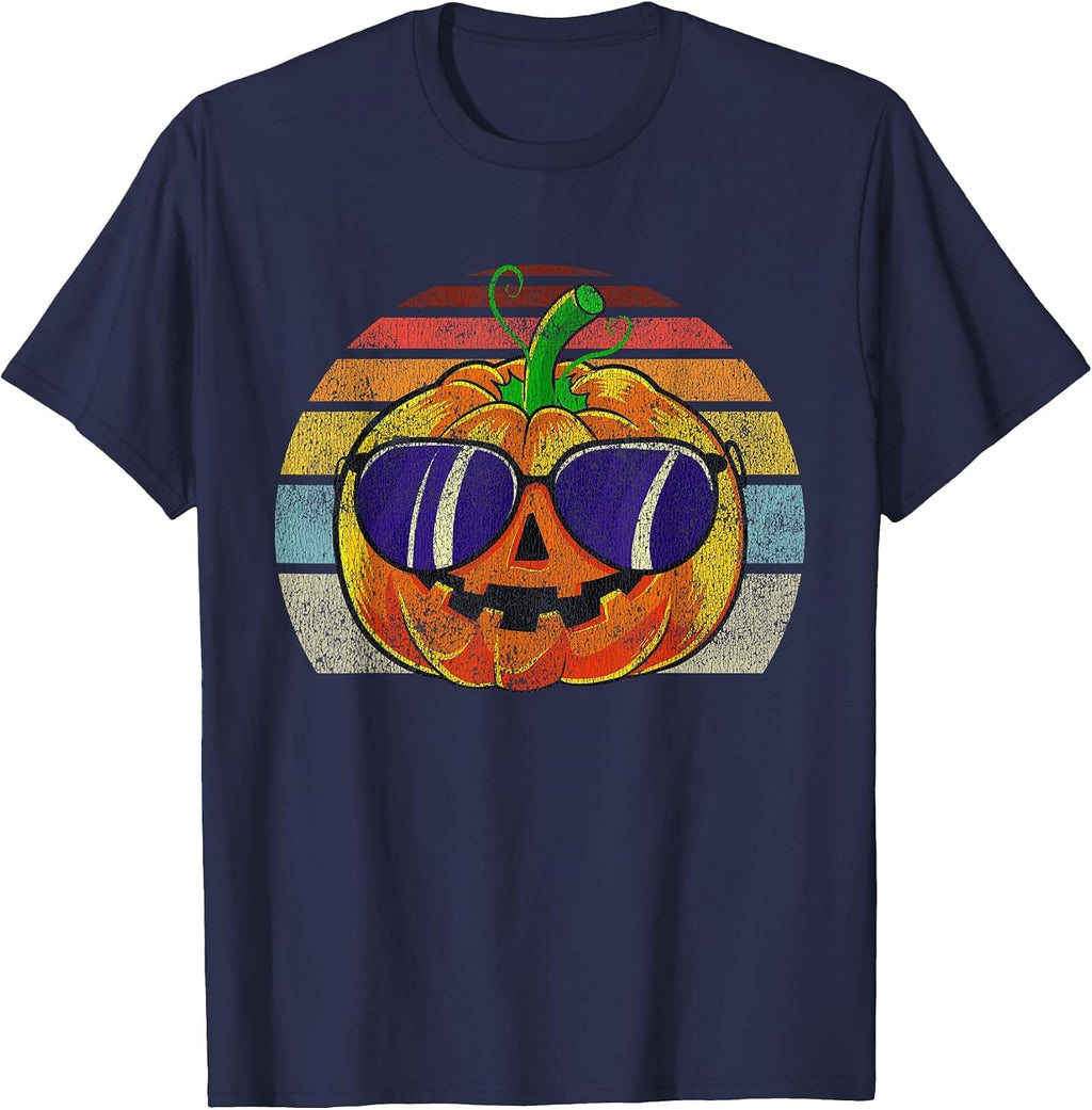 Cool Pumpkin Retro Style Halloween Vintage Women Men Kids T-Shirt