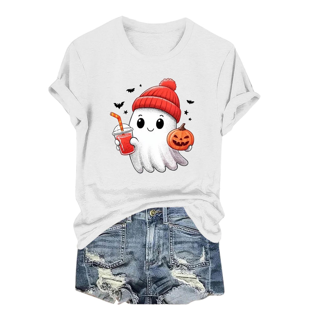 Womens Cotton T Shirts Halloween Cute Graphic Tees Fall Casual Tops