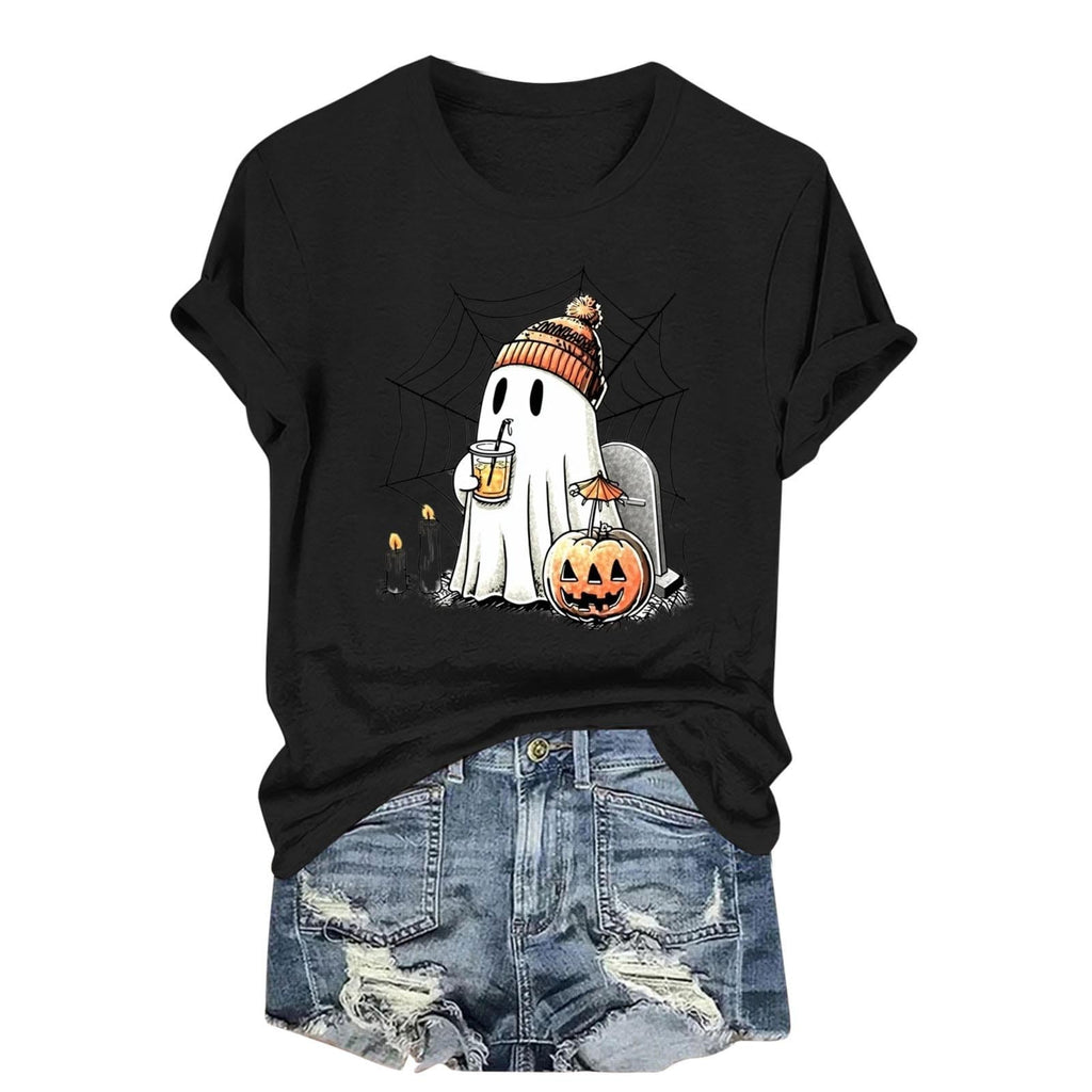 Womens Cotton T Shirts Halloween Cute Graphic Tees Fall Casual Tops