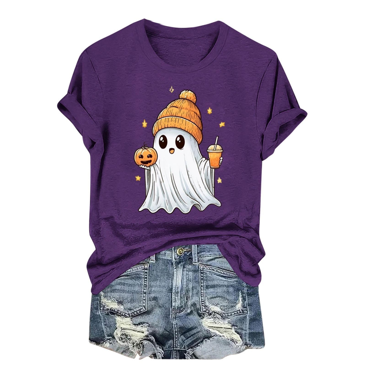 Womens Cotton T Shirts Halloween Cute Graphic Tees Fall Casual Tops