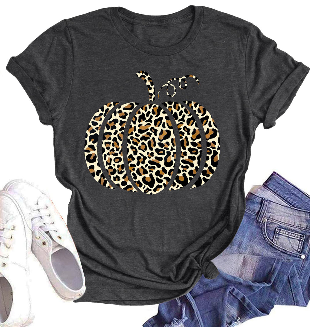 Halloween Pumpkin Shirt Women Leopard Graphic Tees Casual Fall Tops
