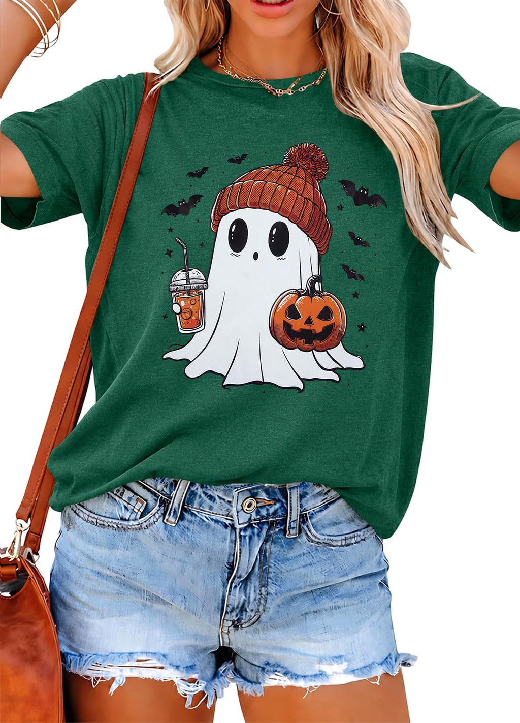 Halloween Shirts for Women Cute Ghost Shirt Fall Spooky Season Tshirt