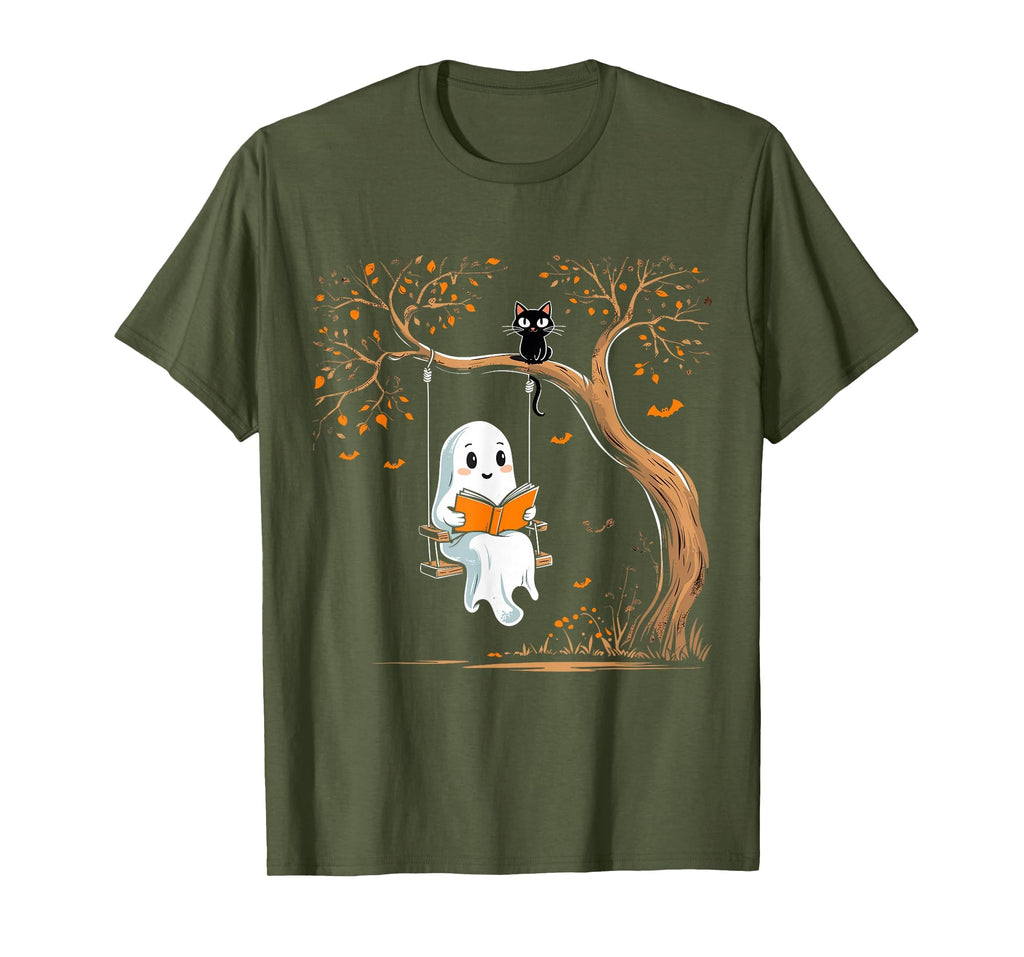 Vintage Ghost Swing Reading Book Swinging Halloween Costume T-Shirt