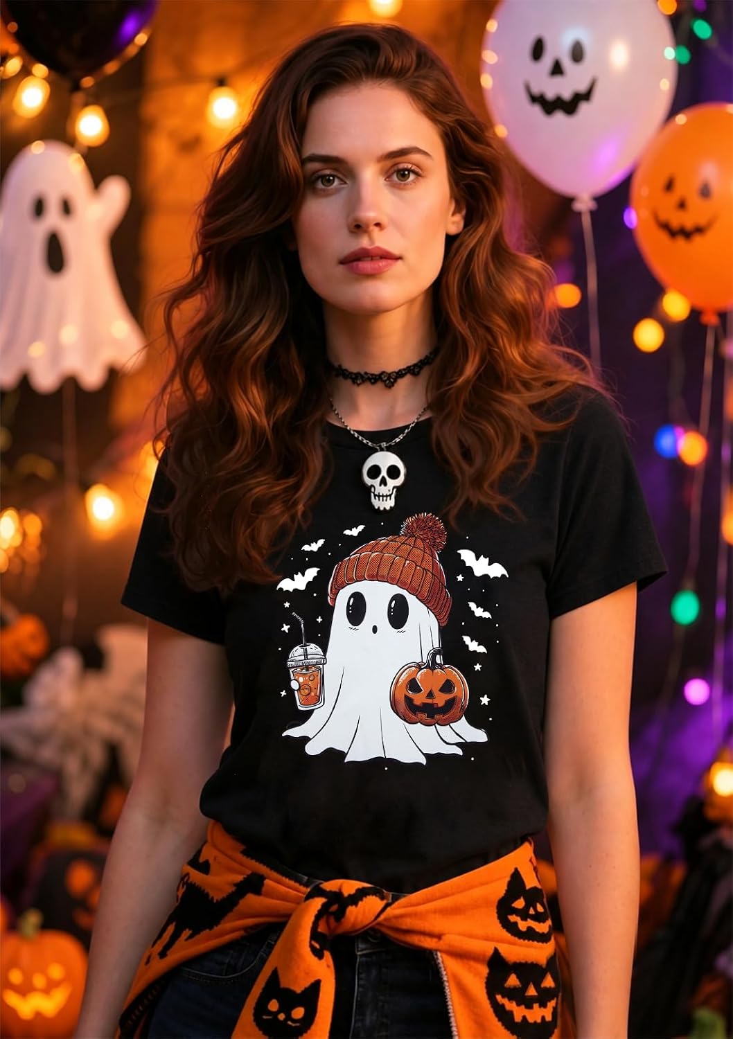 Halloween Shirts for Women Cute Ghost Shirt Fall Spooky Season Tshirt