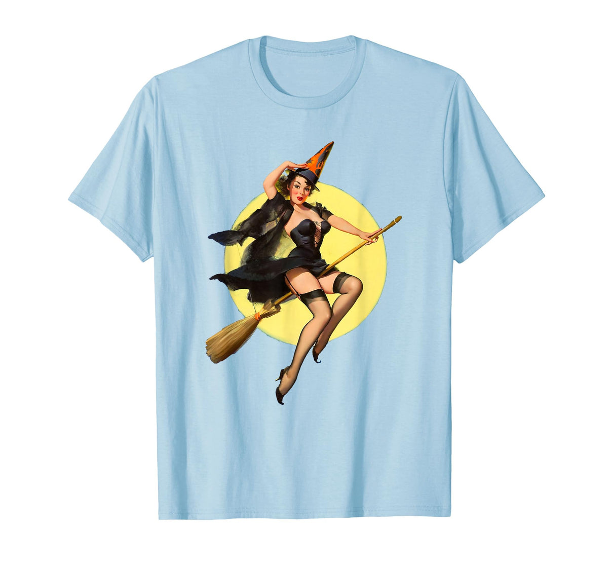 Vintage Pin up Witch Halloween Pinup Girl Funny Ilustration T-Shirt