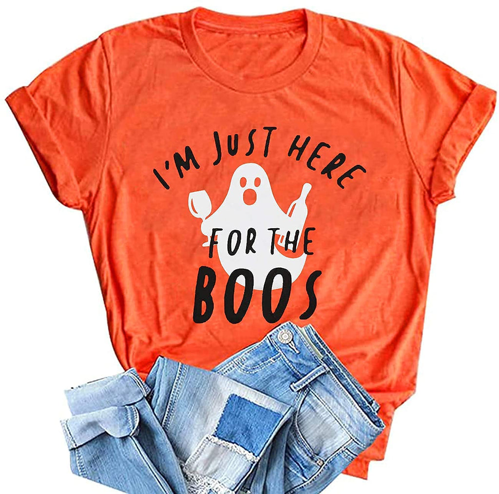 Halloween Shirts Women I'm Just Here Boos Funny Ghost Graphic Tee Tops