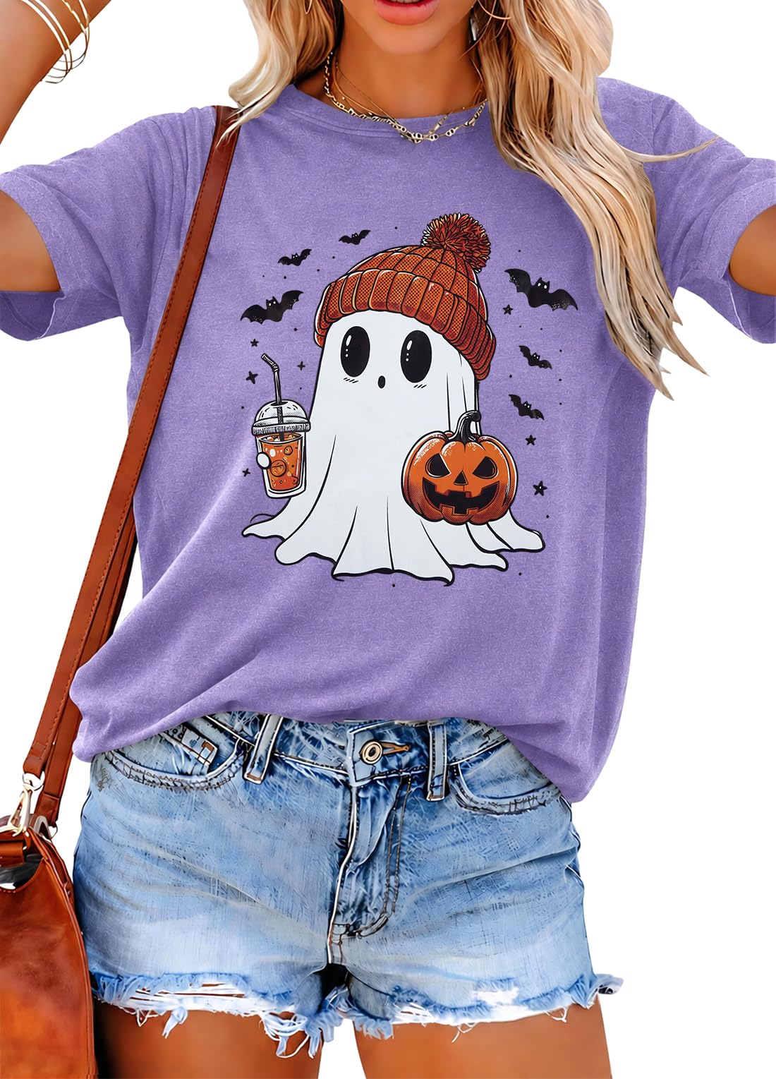Halloween Shirts for Women Cute Ghost Shirt Fall Spooky Season Tshirt