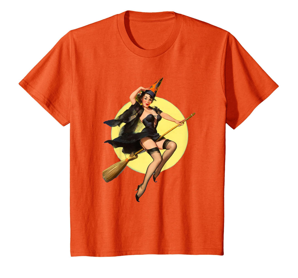 Vintage Pin up Witch Halloween Pinup Girl Funny Ilustration T-Shirt