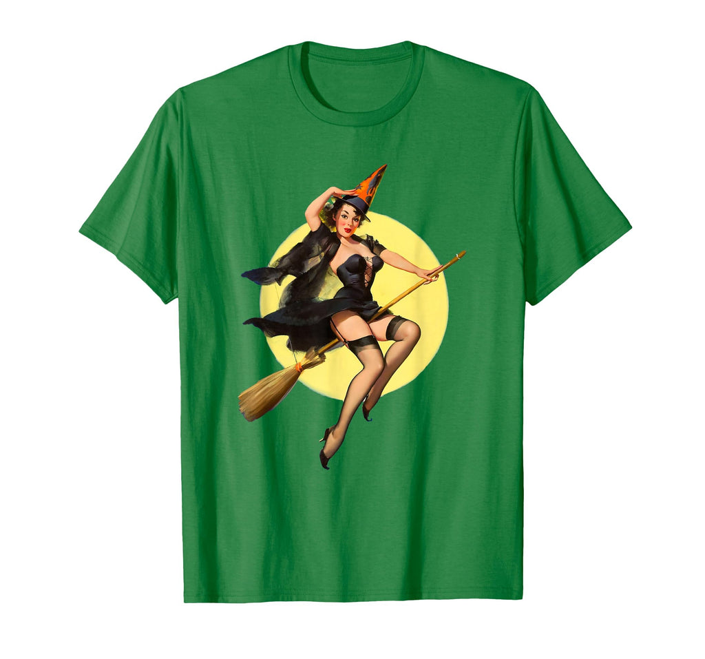 Vintage Pin up Witch Halloween Pinup Girl Funny Ilustration T-Shirt